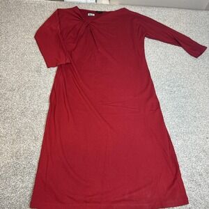 Talbots Dress Womens‎ 14 Red Knot Front 3/4 Sleeve Stretch Knit Midi Shift Work